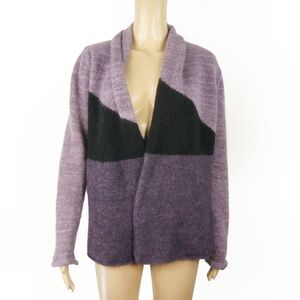 Sarah Pacini Purple Knit Mohair Wool Long Sleeve Asymmetrical Cardigan Sweater